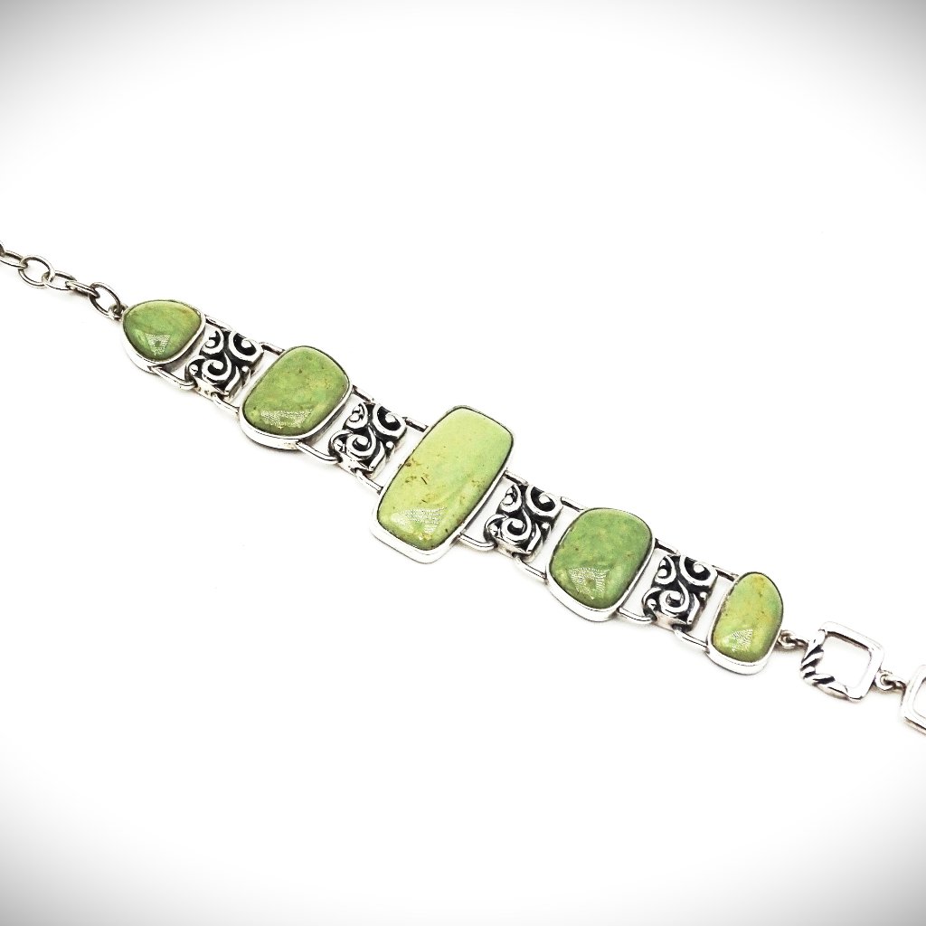 Barse Sterling Silver Genuine Green Turquoise Cabochons Link Bracelet 125$